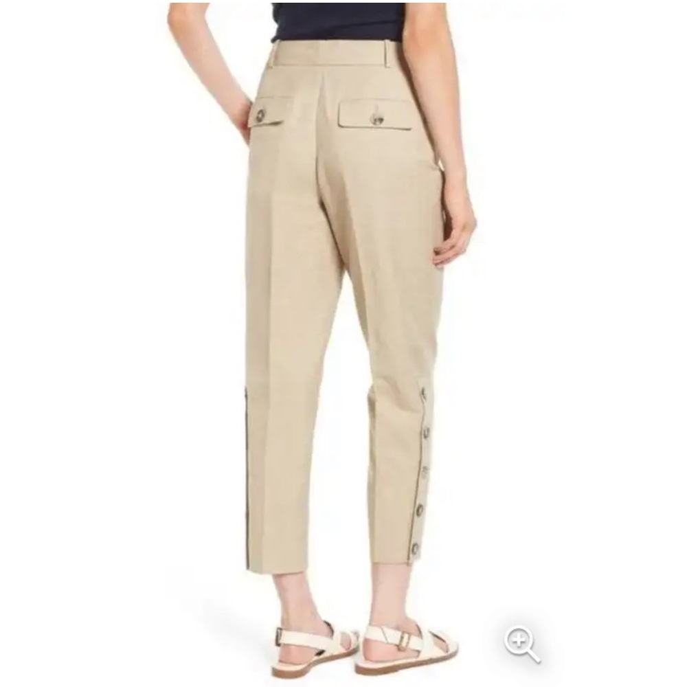 Nordstrom Lewit Pant Womens Khaki Crop Linen Buttons Natural Luxury Safari Twill
